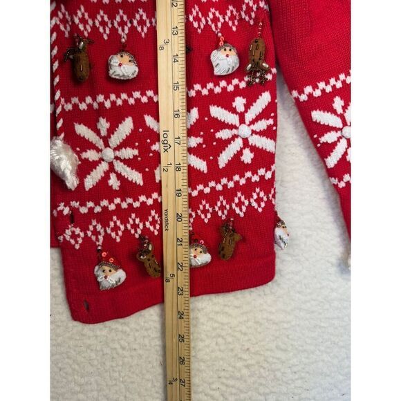 Vtg‎ Just B Ugly Christmas Sweater Cardigan Dangle Santa Reindeer Size Small - Picture 6 of 7